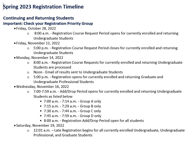 Spring 2023 Registration Timeline