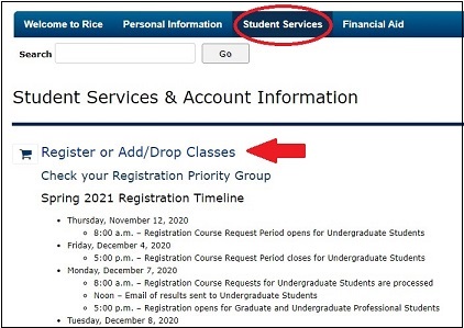 Student Services tab in ESTHER